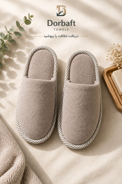 دمپایی حوله ای لژ دار شیری